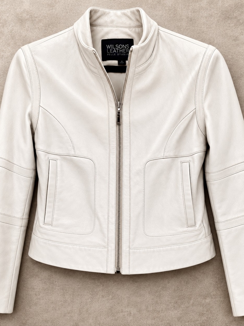 Wilson's Leather Pelle Studio Ivory Genuine Leather Moto Jacket Women's Medium